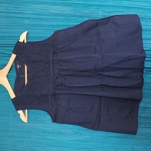 Uniqlo navy blue embroidered yoke sleeveless blouse, size S